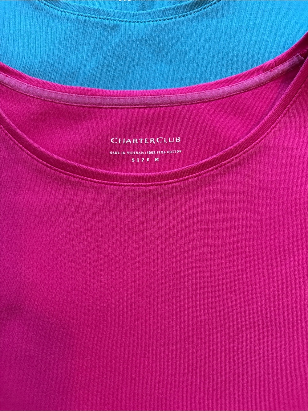 Charter Club Pima Cotton Short Sleeve Tees in Hot Pink & Teal (2-Pack) Size M - Picture 4 of 10